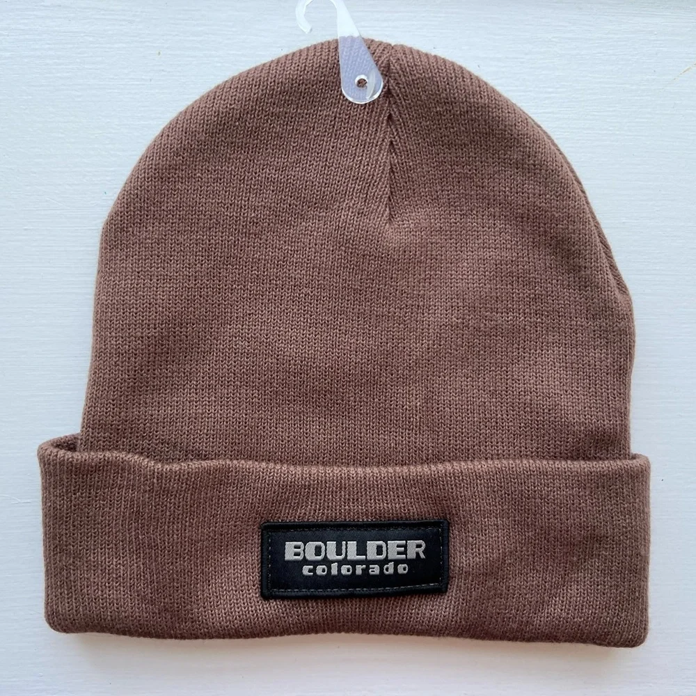 Boulder Colorado Cuffed Beanie Hat Unisex | Brown